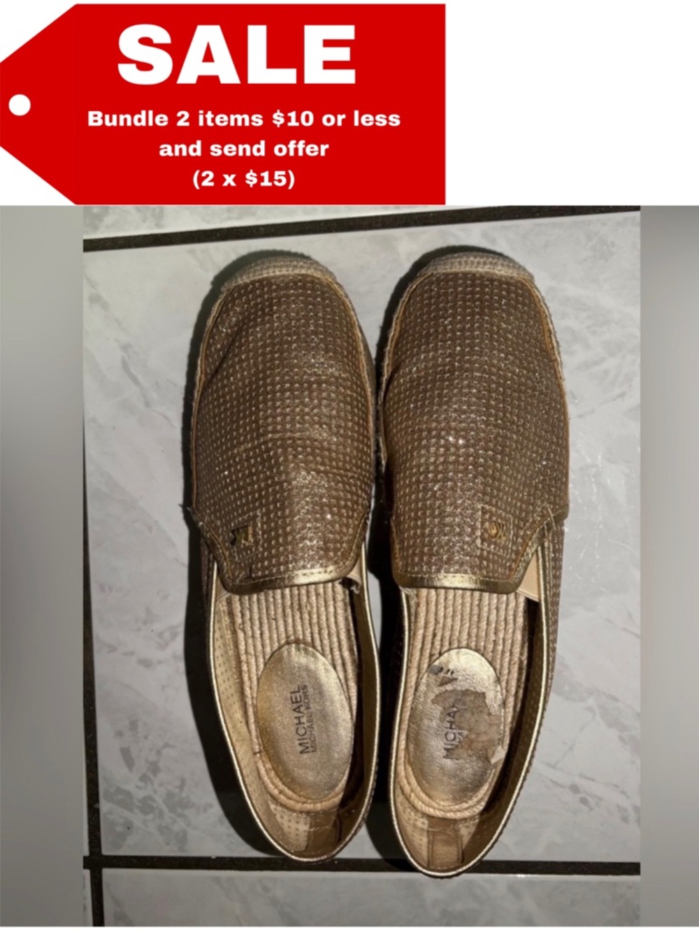 MK Shoes Gold Espadrille Slip-ons size 10